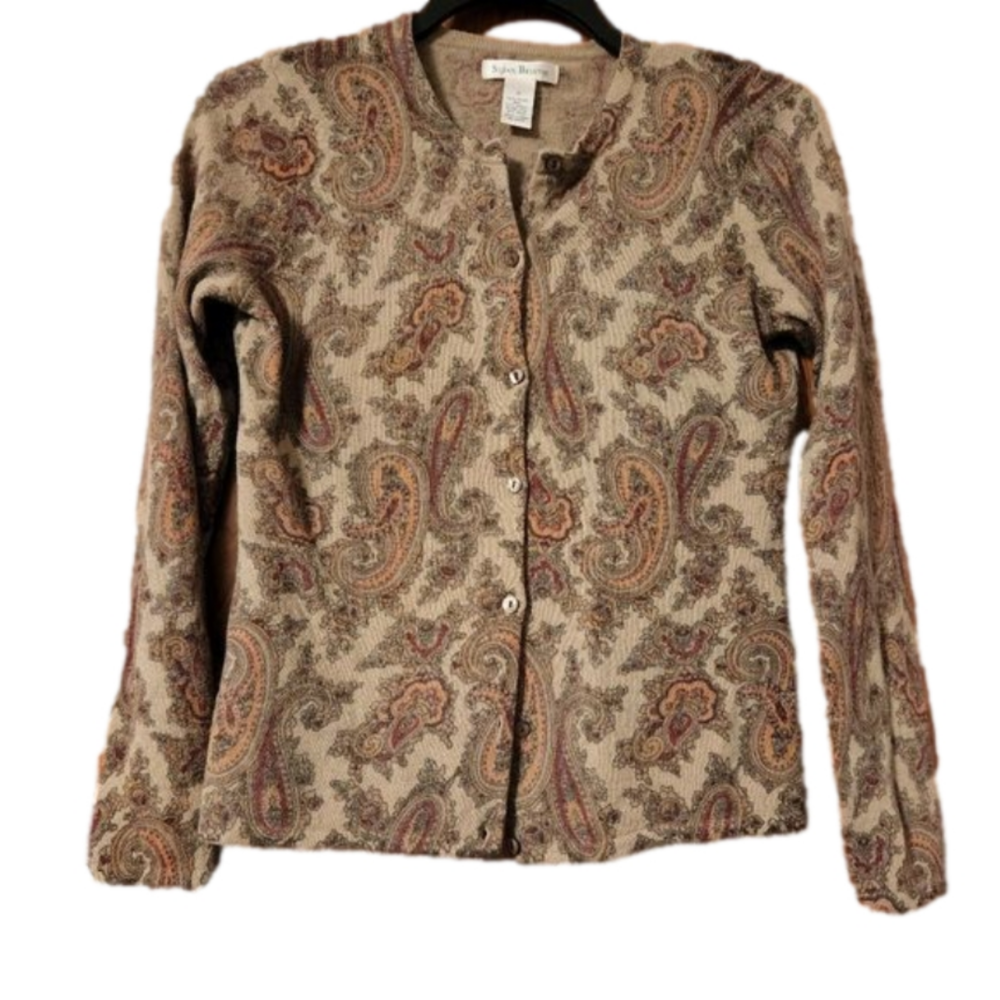 Susan Bristol vintage paisley print wool cardigan Size M